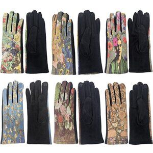 Women Winter Fall Gloves, Touchscreen Warm Art Print, Outdoor Fashion, 6 Pairs